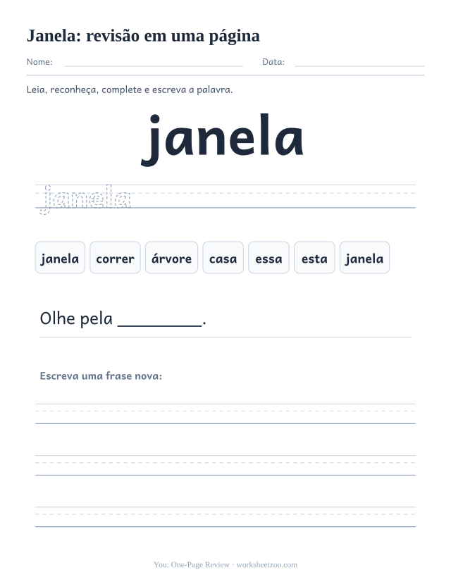 Prévia da palavra frequente “janela”, revisão em uma página