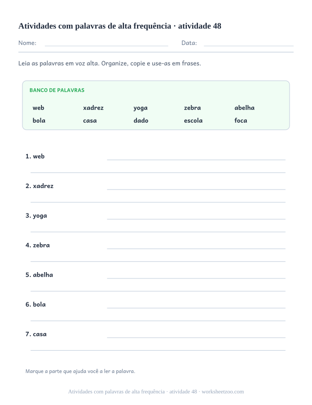 Prévia de Atividades com palavras de alta frequência, atividade 48 para imprimir