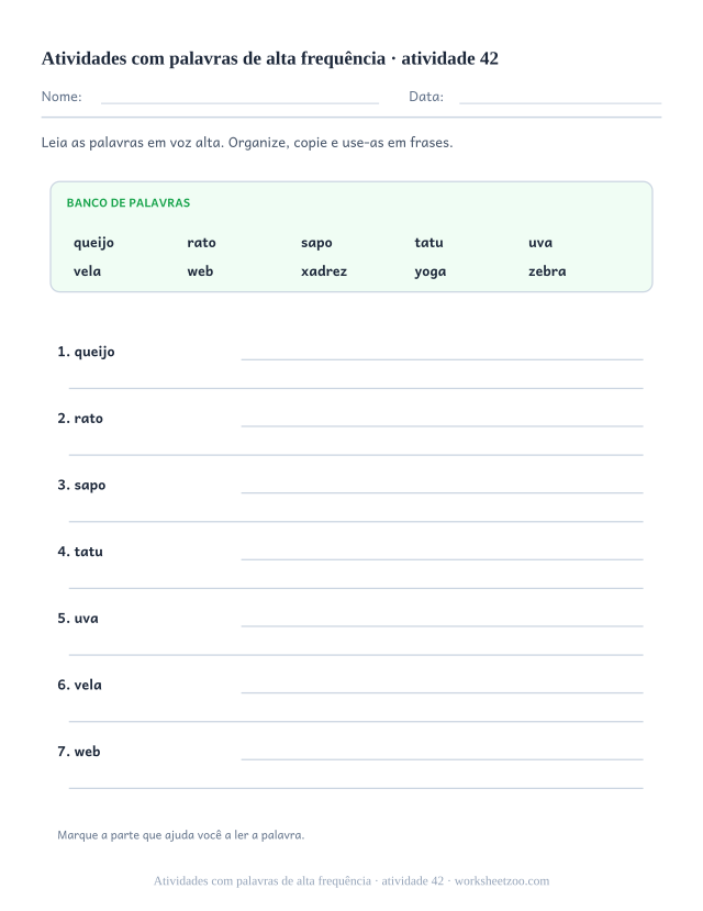 Prévia de Atividades com palavras de alta frequência, atividade 42 para imprimir