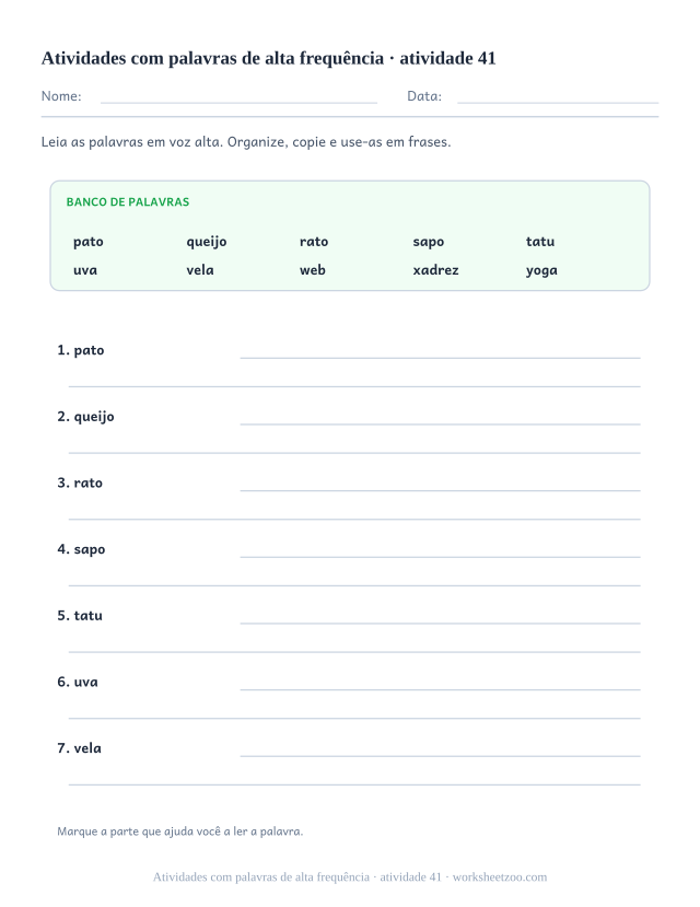 Prévia de Atividades com palavras de alta frequência, atividade 41 para imprimir