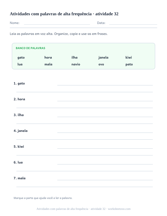 Prévia de Atividades com palavras de alta frequência, atividade 32 para imprimir