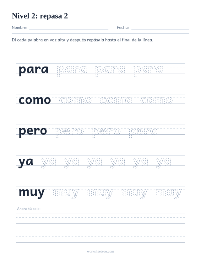 Ficha de lectura para repasar las palabras para, como, pero, ya, muy sobre pauta