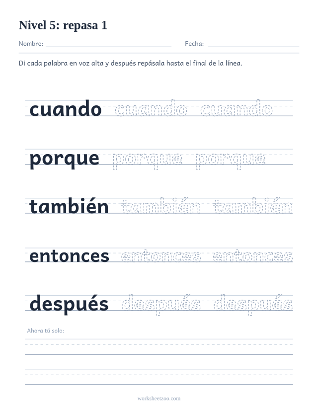 Ficha de lectura para repasar las palabras cuando, porque, también, entonces, después sobre pauta