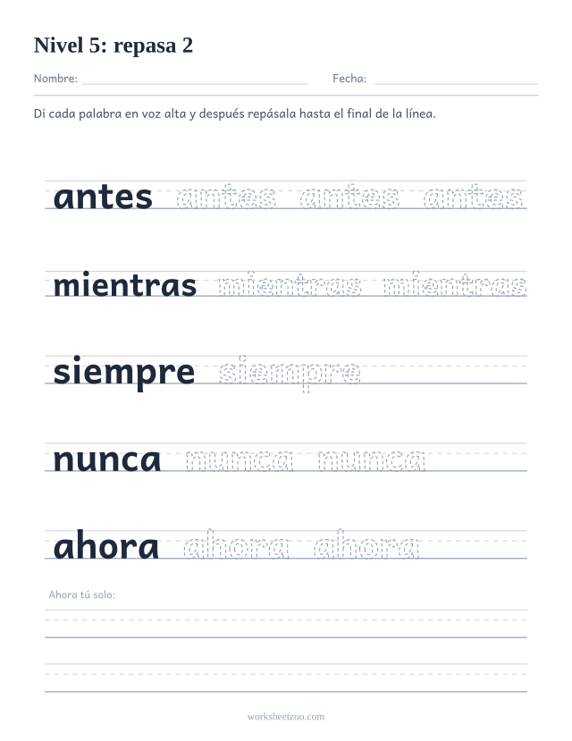 Ficha de lectura para repasar las palabras antes, mientras, siempre, nunca, ahora sobre pauta