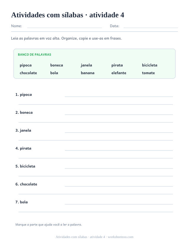 Prévia de Atividades com sílabas, atividade 4 para imprimir