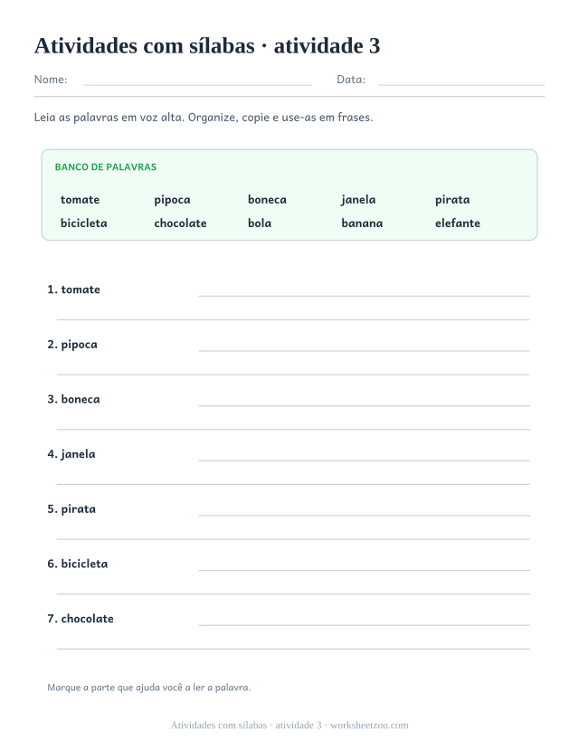 Prévia de Atividades com sílabas, atividade 3 para imprimir