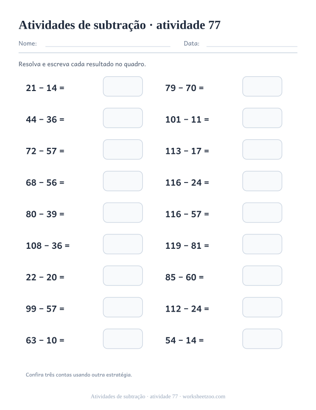 Prévia de Atividades de subtração, atividade 77 para imprimir