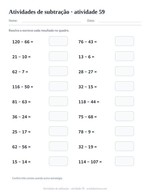 Prévia de Atividades de subtração, atividade 59 para imprimir