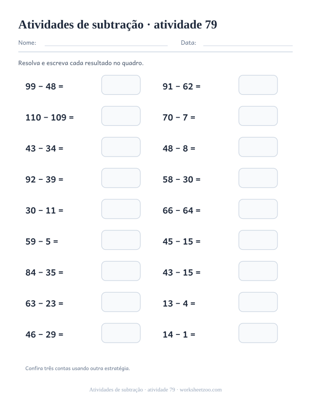 Prévia de Atividades de subtração, atividade 79 para imprimir