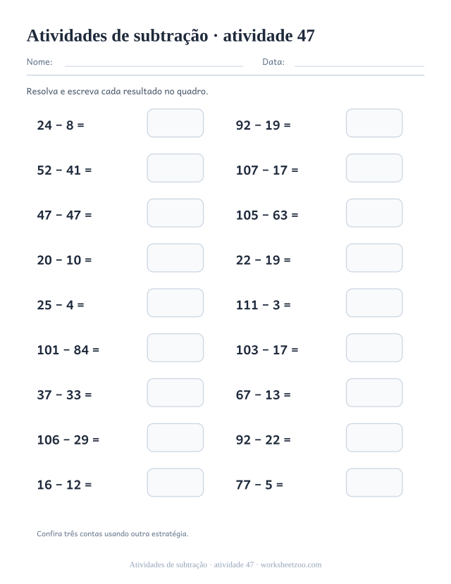 Prévia de Atividades de subtração, atividade 47 para imprimir