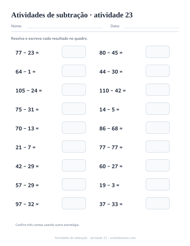 Prévia de Atividades de subtração, atividade 23 para imprimir