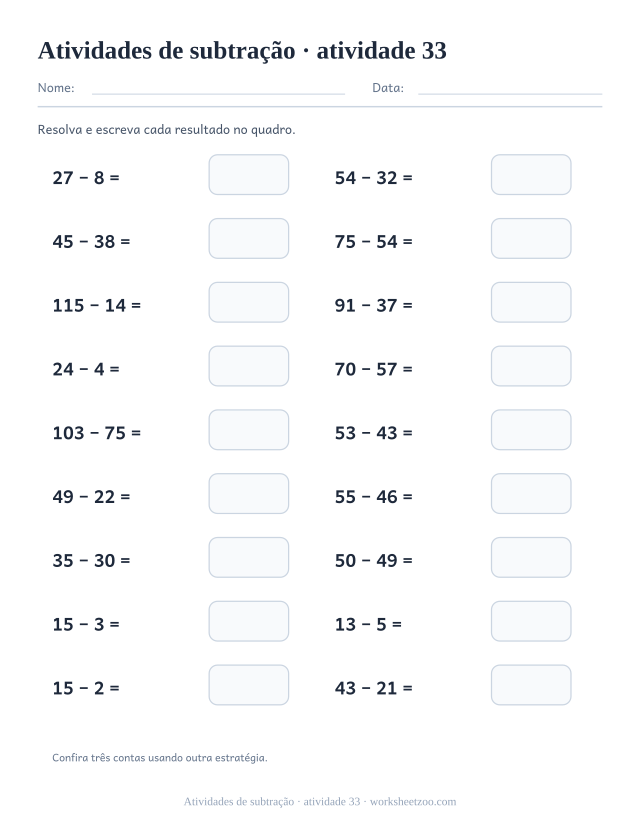 Prévia de Atividades de subtração, atividade 33 para imprimir