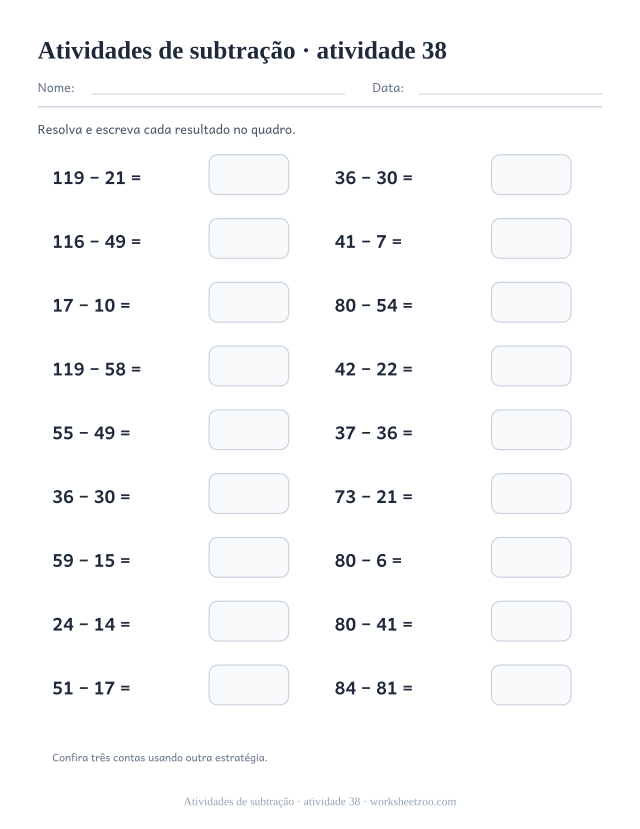 Prévia de Atividades de subtração, atividade 38 para imprimir