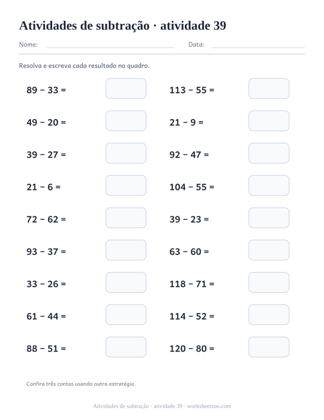 Prévia de Atividades de subtração, atividade 39 para imprimir