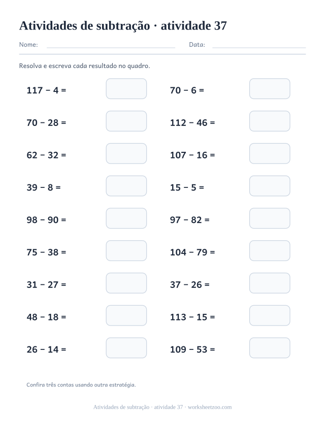 Prévia de Atividades de subtração, atividade 37 para imprimir