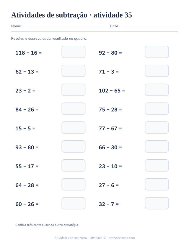 Prévia de Atividades de subtração, atividade 35 para imprimir