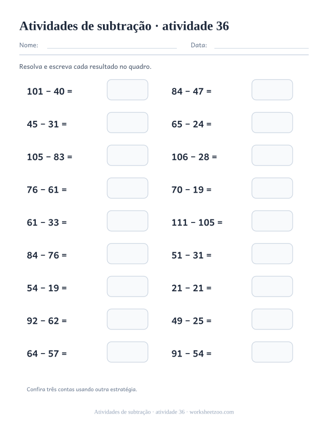 Prévia de Atividades de subtração, atividade 36 para imprimir