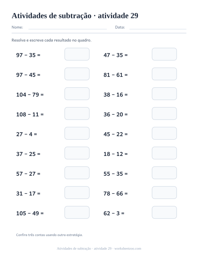 Prévia de Atividades de subtração, atividade 29 para imprimir