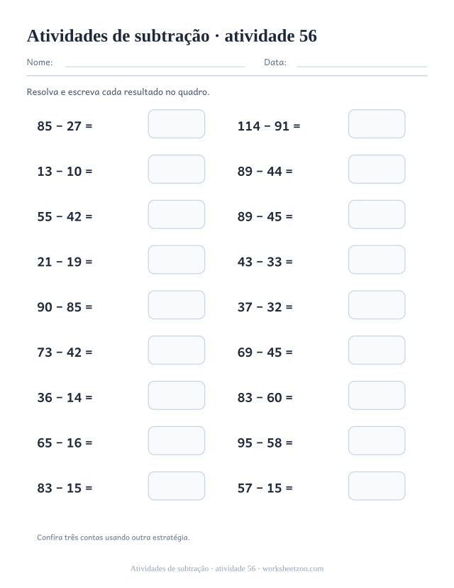 Prévia de Atividades de subtração, atividade 56 para imprimir