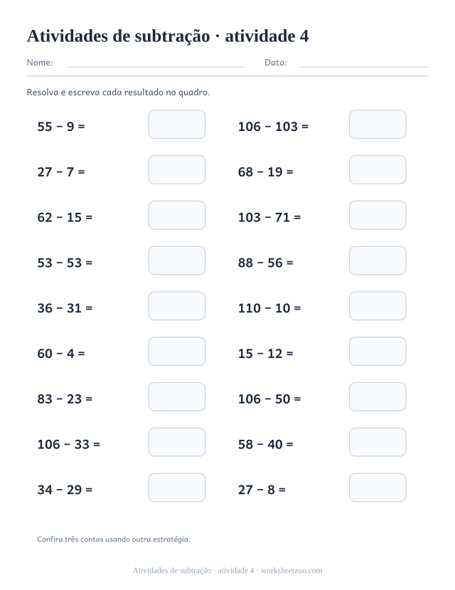 Prévia de Atividades de subtração, atividade 4 para imprimir