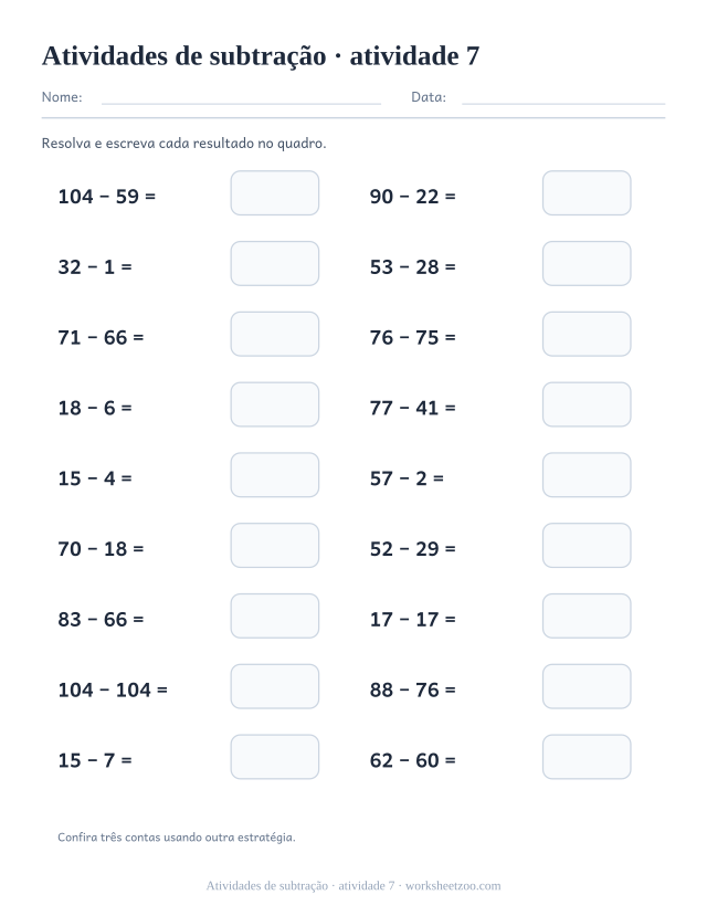 Prévia de Atividades de subtração, atividade 7 para imprimir