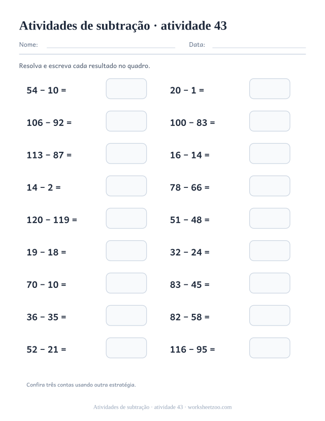 Prévia de Atividades de subtração, atividade 43 para imprimir