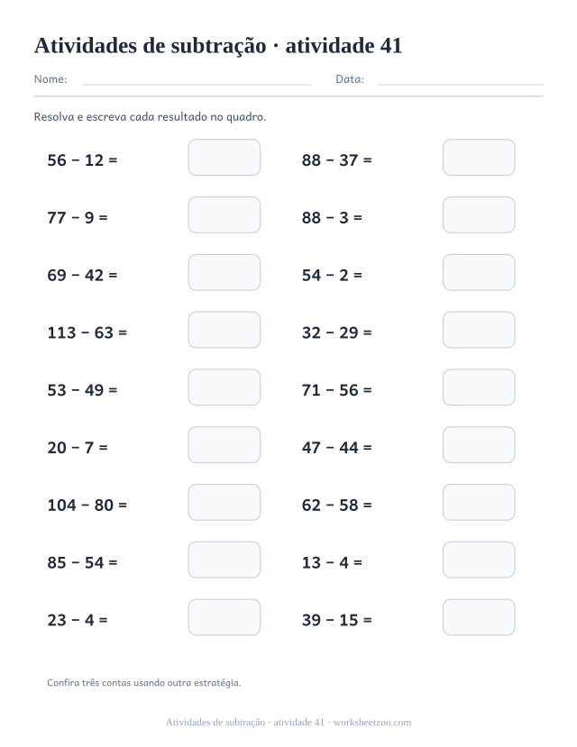 Prévia de Atividades de subtração, atividade 41 para imprimir