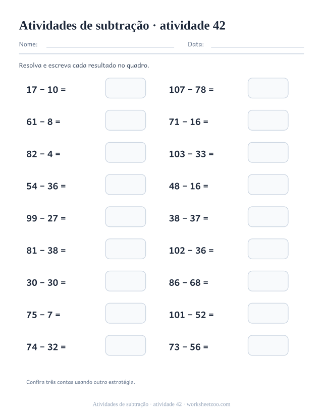 Prévia de Atividades de subtração, atividade 42 para imprimir