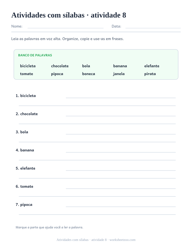 Prévia de Atividades com sílabas, atividade 8 para imprimir