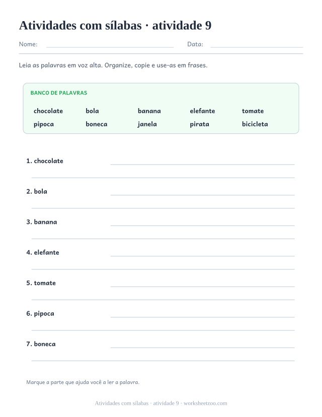 Prévia de Atividades com sílabas, atividade 9 para imprimir