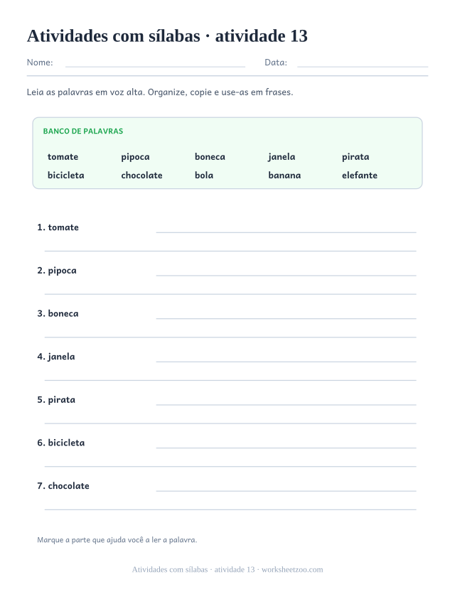 Prévia de Atividades com sílabas, atividade 13 para imprimir