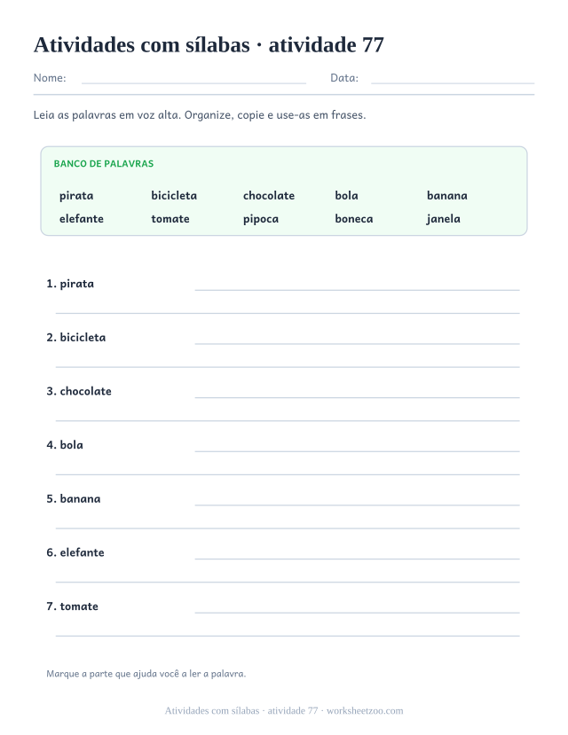 Prévia de Atividades com sílabas, atividade 77 para imprimir