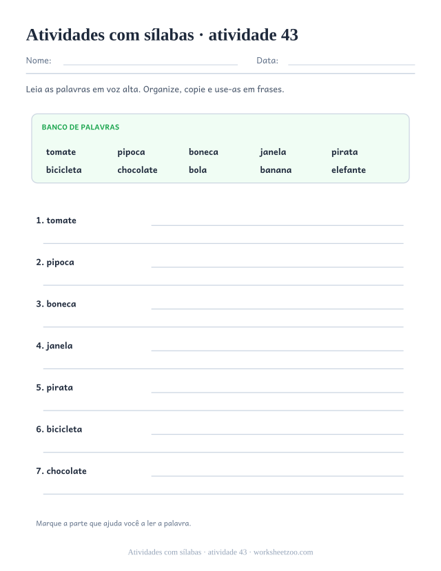 Prévia de Atividades com sílabas, atividade 43 para imprimir