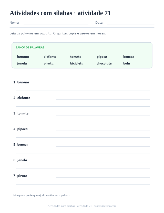 Prévia de Atividades com sílabas, atividade 71 para imprimir