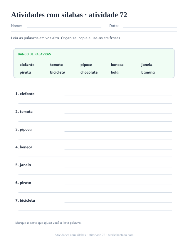 Prévia de Atividades com sílabas, atividade 72 para imprimir