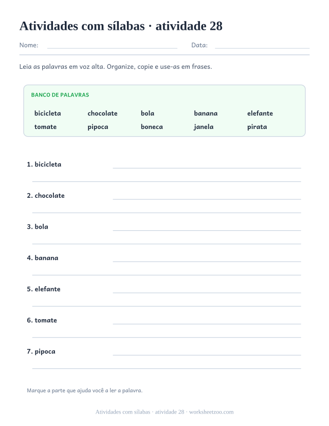 Prévia de Atividades com sílabas, atividade 28 para imprimir