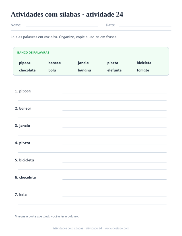 Prévia de Atividades com sílabas, atividade 24 para imprimir