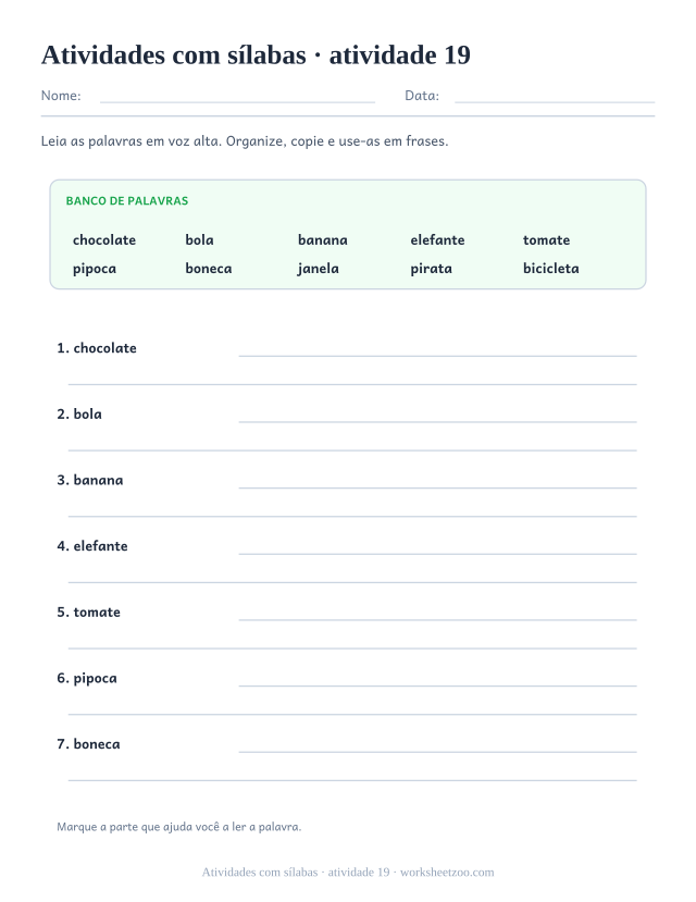 Prévia de Atividades com sílabas, atividade 19 para imprimir