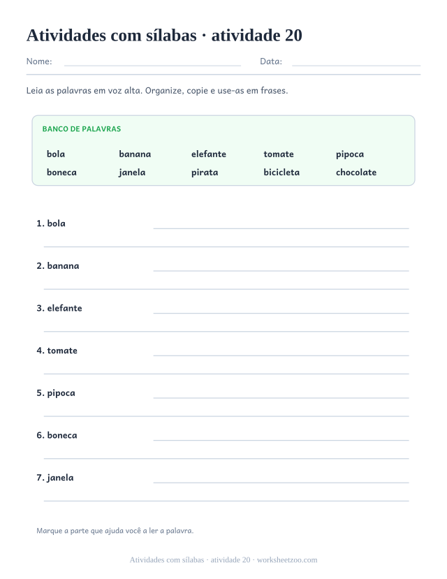Prévia de Atividades com sílabas, atividade 20 para imprimir