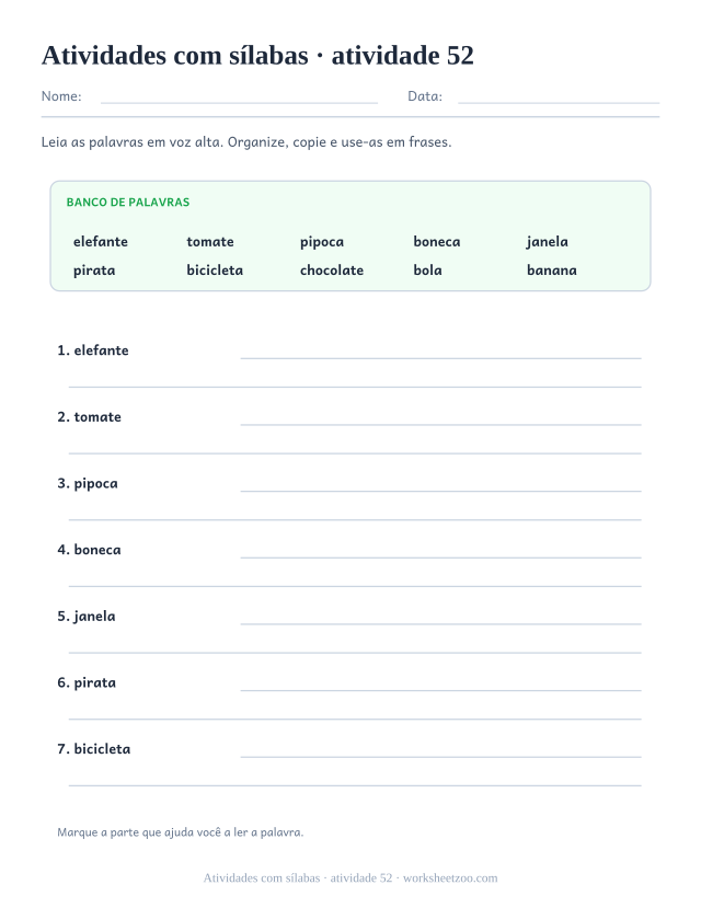 Prévia de Atividades com sílabas, atividade 52 para imprimir