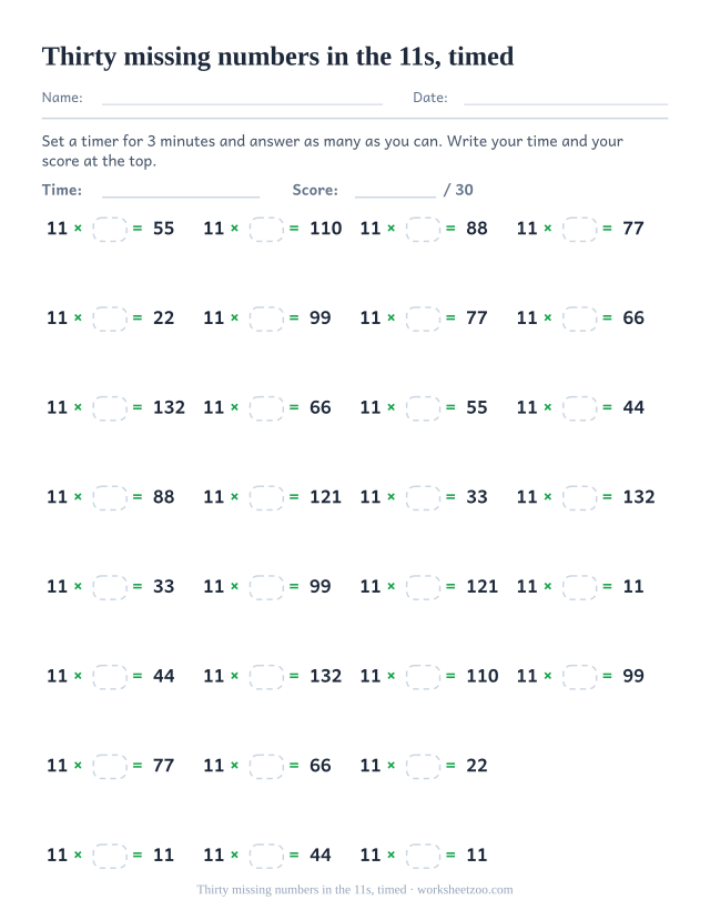 Thirty timed items shaped 11 times an empty box equals a printed product, laid out in four columns.