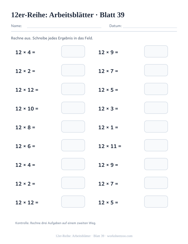 Vorschau: 12er-Reihe: Arbeitsblätter, druckbares Arbeitsblatt 39