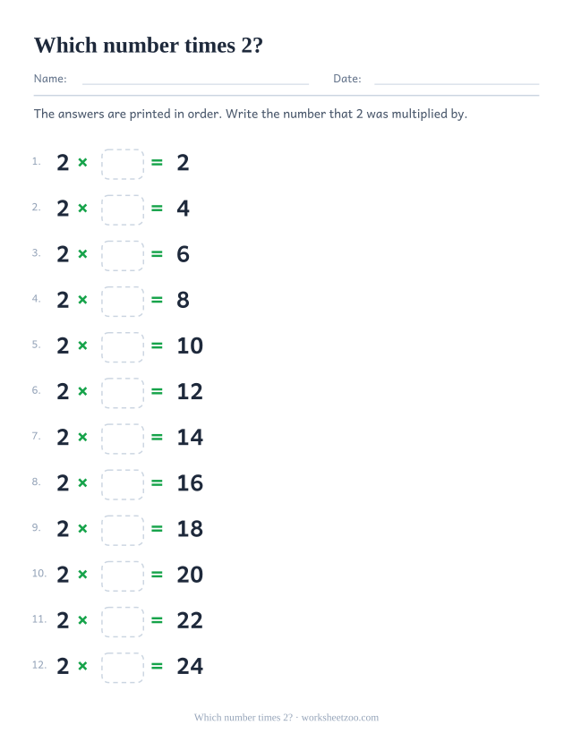 Twelve rows reading 2 x box = printed product, in order from 2 to 24.