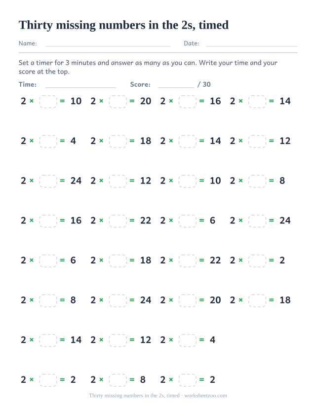 Thirty timed items shaped 2 times an empty box equals a printed product, laid out in four columns.