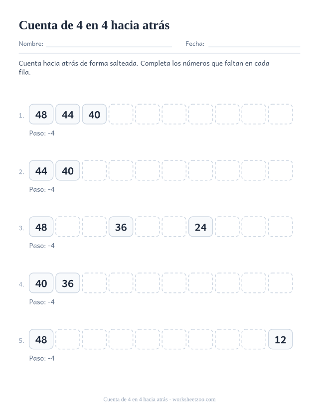 Cinco filas de diez casillas que bajan de 4 en 4 desde lo más alto de la tabla, con casi todas vacías.
