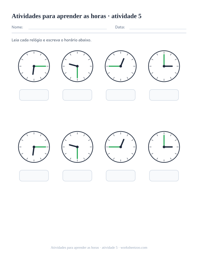 Prévia de Atividades para aprender as horas, atividade 5 para imprimir