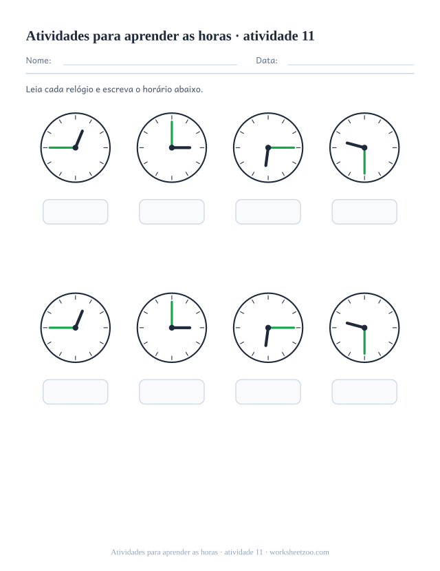Prévia de Atividades para aprender as horas, atividade 11 para imprimir