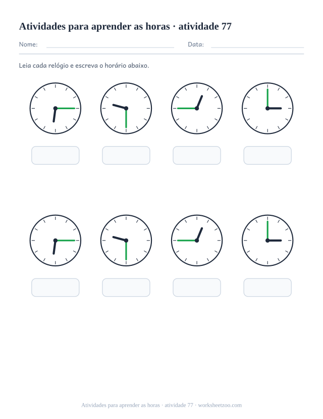 Prévia de Atividades para aprender as horas, atividade 77 para imprimir