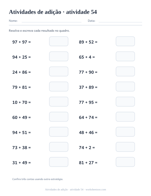 Prévia de Atividades de adição, atividade 54 para imprimir