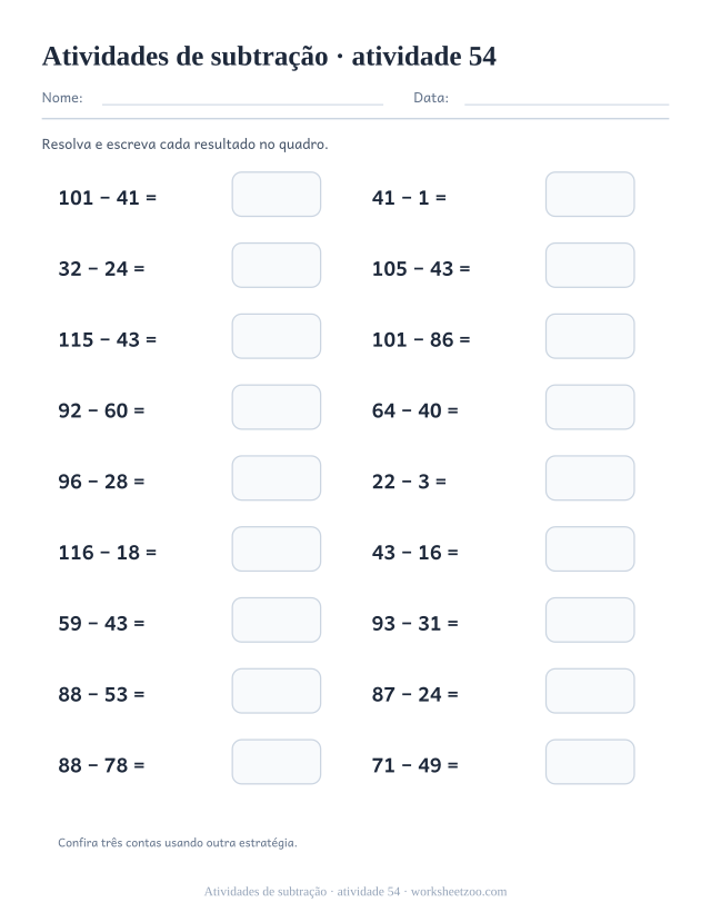 Prévia de Atividades de subtração, atividade 54 para imprimir